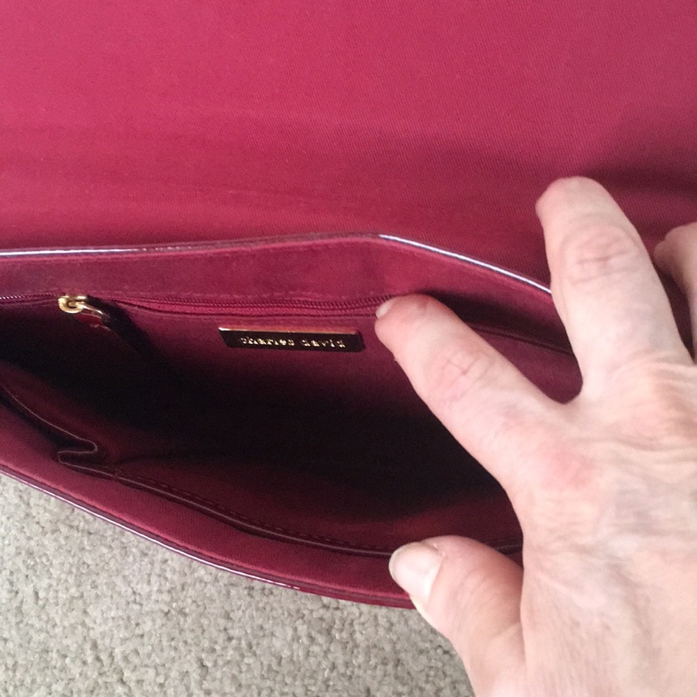Beautiful Charles David Burgundy Patient Leather & Zebra Cow Hide Clutch - Picture 2 of 5